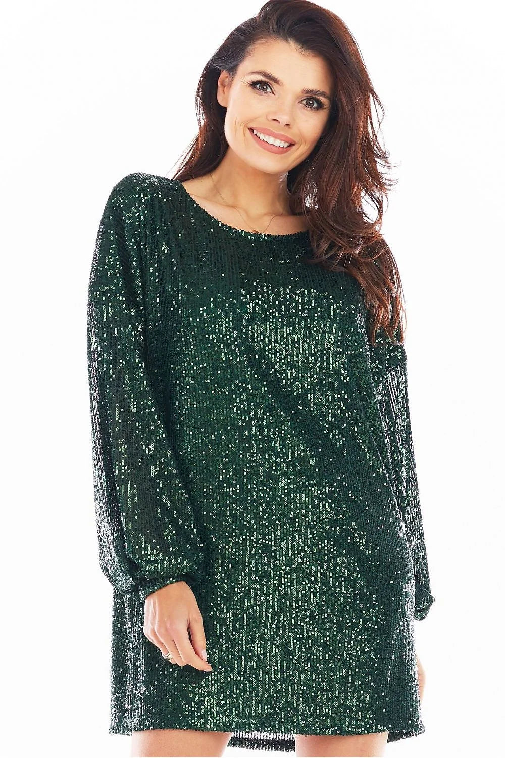 robe courte pailletée noire manches larges bouffantes tulle ceinture nouée taille froncée coupe trapèze élégante scintillante soirée cocktail femme