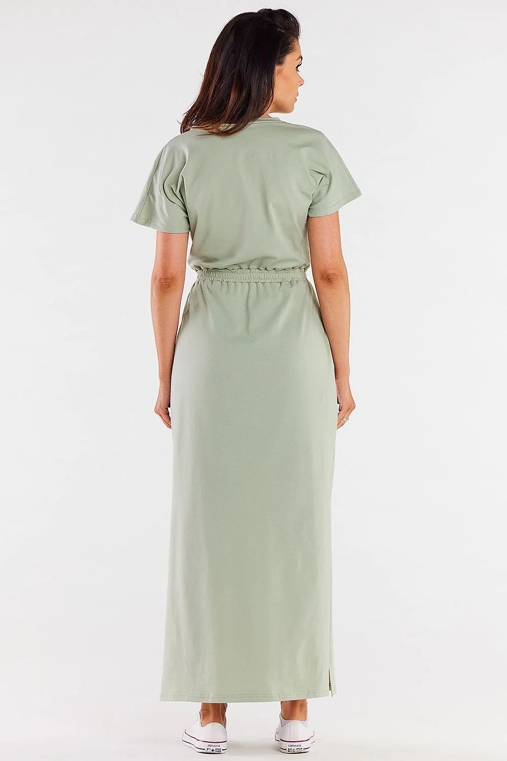 Robe de jour Infinite You longue manches courtes décolleté en V vert clair coton spandex taille ajustable femme