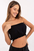 top crop bandeau noir viscose élasthanne jersey extensible ajusté poitrine taille courte froncé volanté maintien confortable