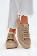 Baskets femmes Lee Cooper design estival texturé toile brodée florale beige sable doré espadrille bohème