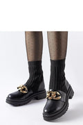 Bottines noires en cuir lisse avec chaîne dorée style moderne mocassin femmes occasion décontractée semi-formelle