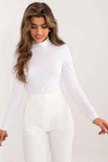 Chemisier Sublevel blanc col roulé manches longues pantalon taille haute mixte coton élasthanne ajusté polyvalent femmes