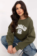 Sweatshirt Harvard femme col rond molleton vert olive manches longues style universitaire