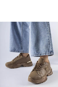 sneakers femmes urbain confort élégant semelle épaisse crantée plateforme cuir synthétique marron dorés œillets renforcés col rembourré adhérence