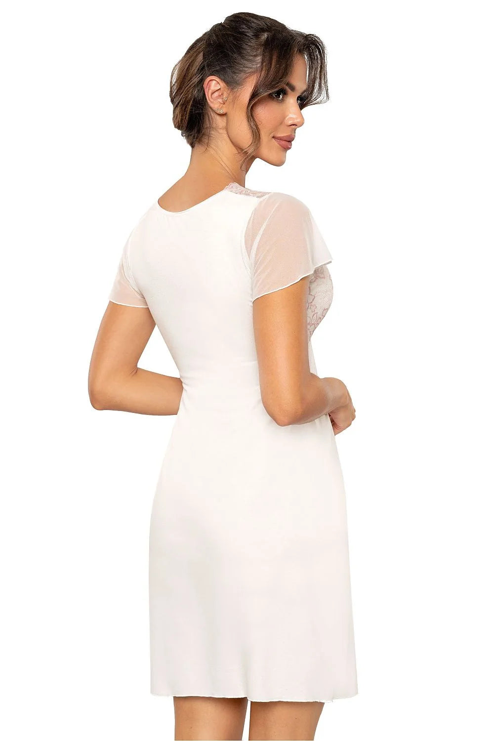 Chemise de nuit Donna élégante longue encolure en V dentelle rose pâle matériaux doux femme confort