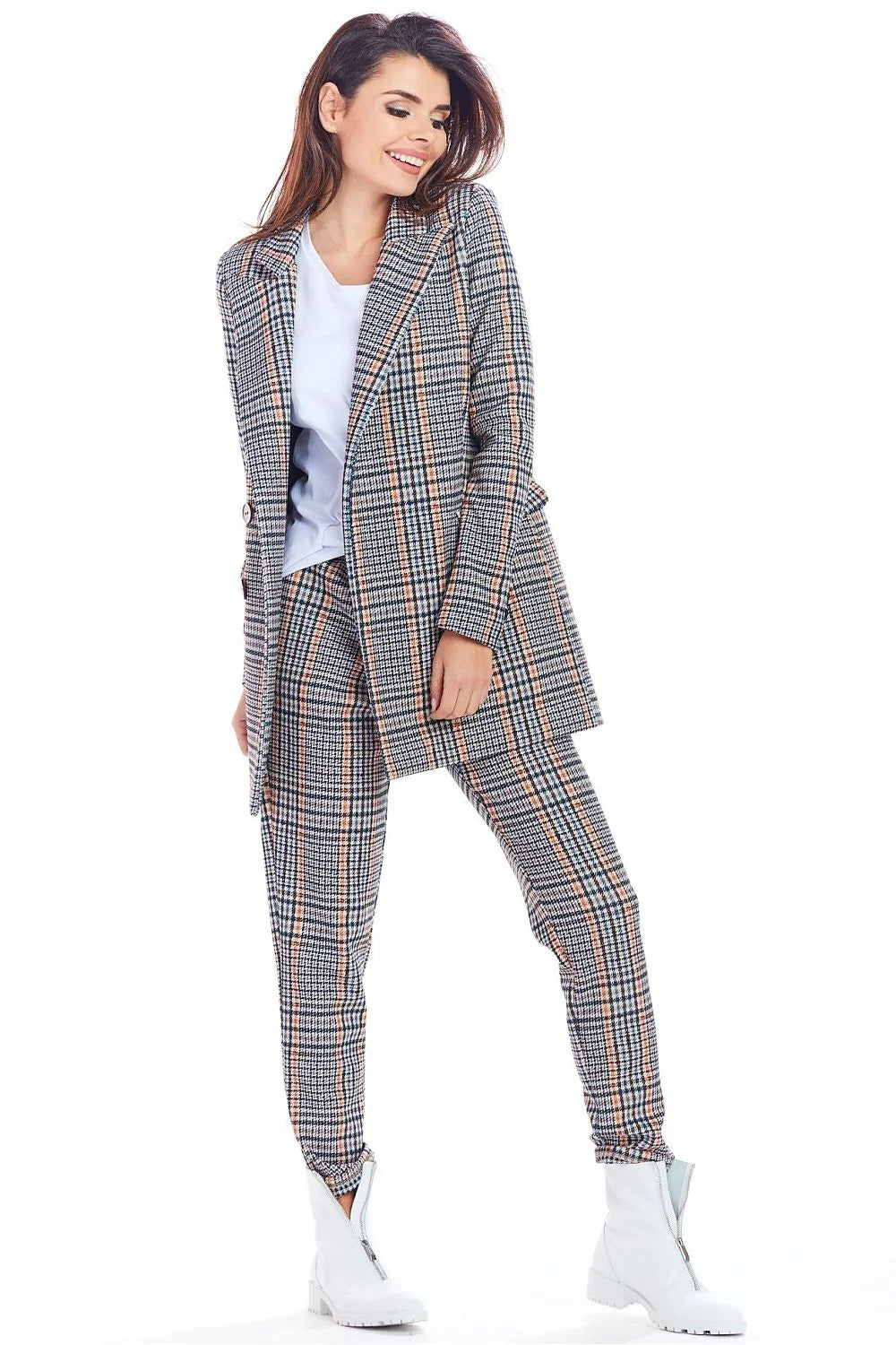 Blazer femme en polyester style classique à carreaux multicolores élégant parfait pour automne