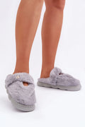 Pantoufles en fausse fourrure pour femme style cosy élégant Perlée gris semelle épaisse ajustable confort intérieur