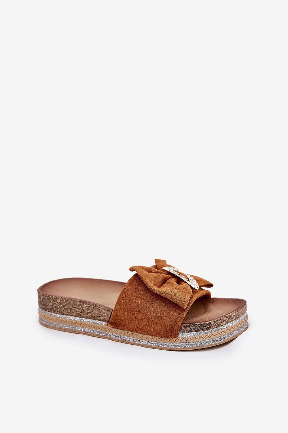 Sandales compensées platesforme nœud strass cuir suédé mode été élégance femmes