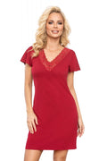 chemise nuit féminine dentelle délicate décolleté V manches papillon amples jersey extensible doux respirant coupe fluide courte rouge