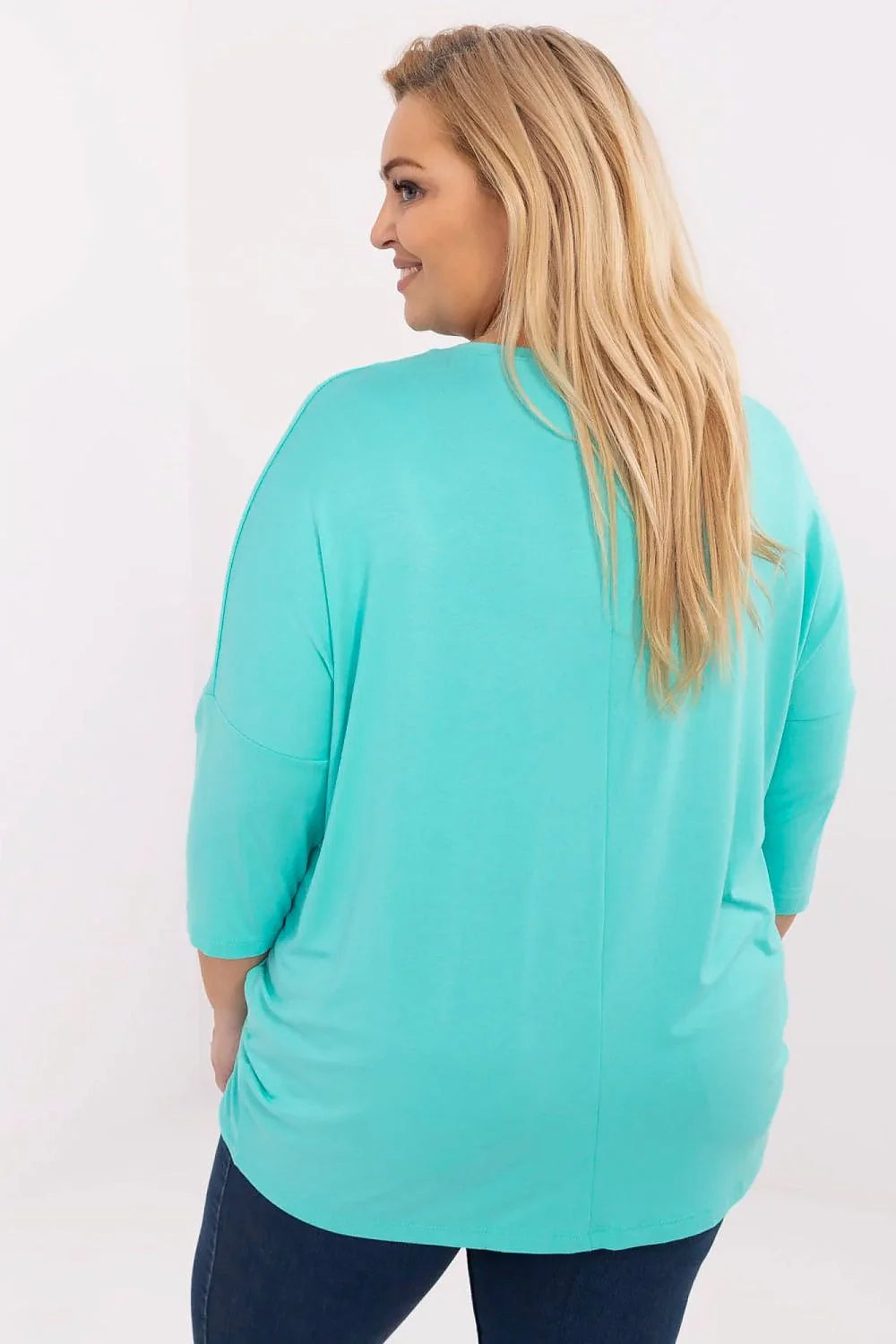 Chemisier grande taille style décontracté couleur turquoise manches 3/4 tissu doux elastane viscose graphique élégant