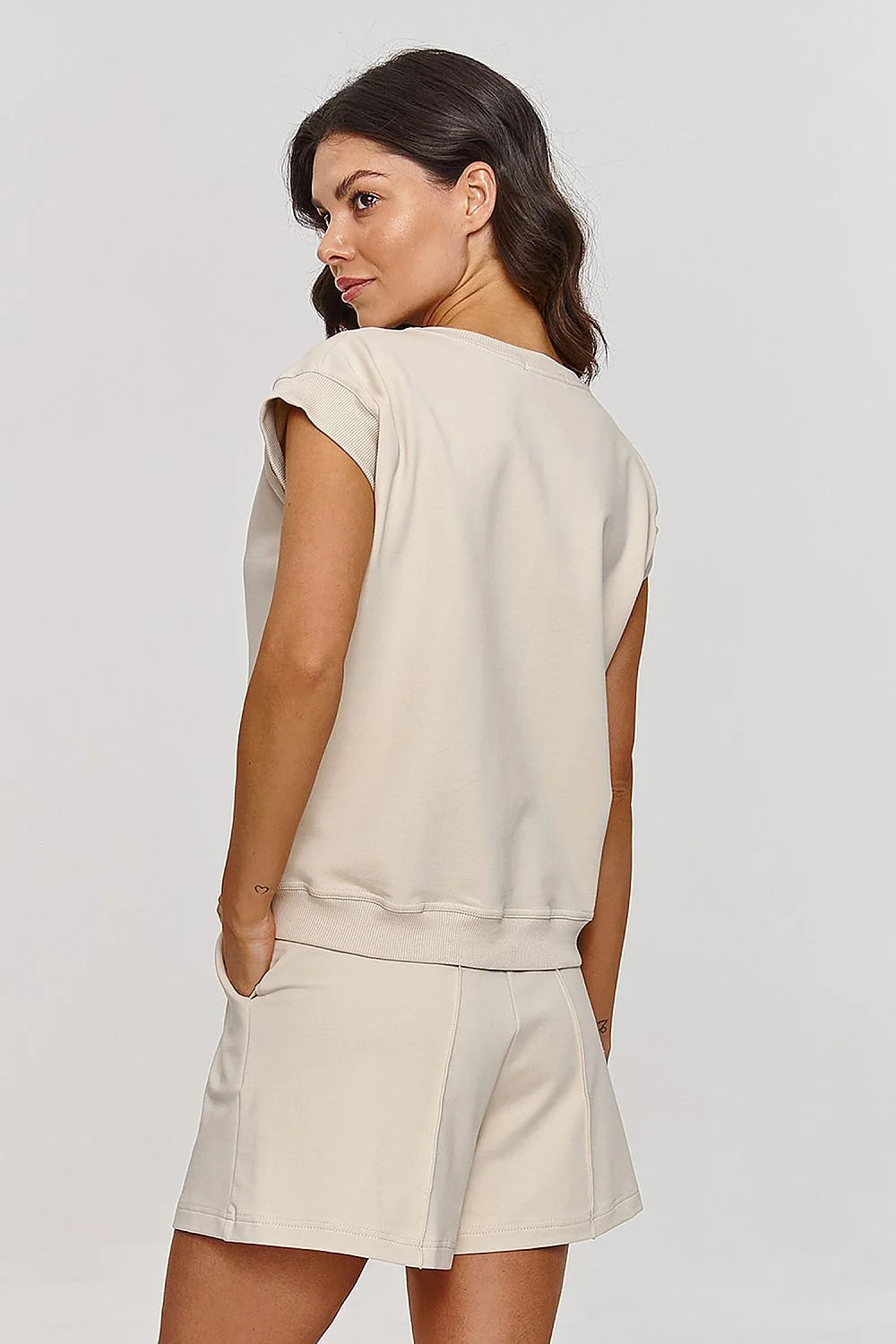 Ensemble féminin Makadamia été confort style mode haut court short élastique manches raglan polyvalent femme