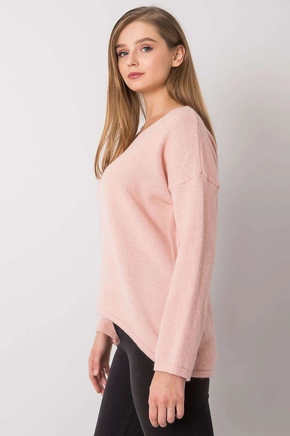 pull femme oversize col V maille tricotée noire loose fit manches longues côtelée douce extensible chaude tunique