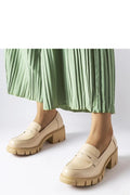 Moccasins Solea beige élégants modernes classiques à enfiler semelle épaisse talon épais résistantes durables femmes