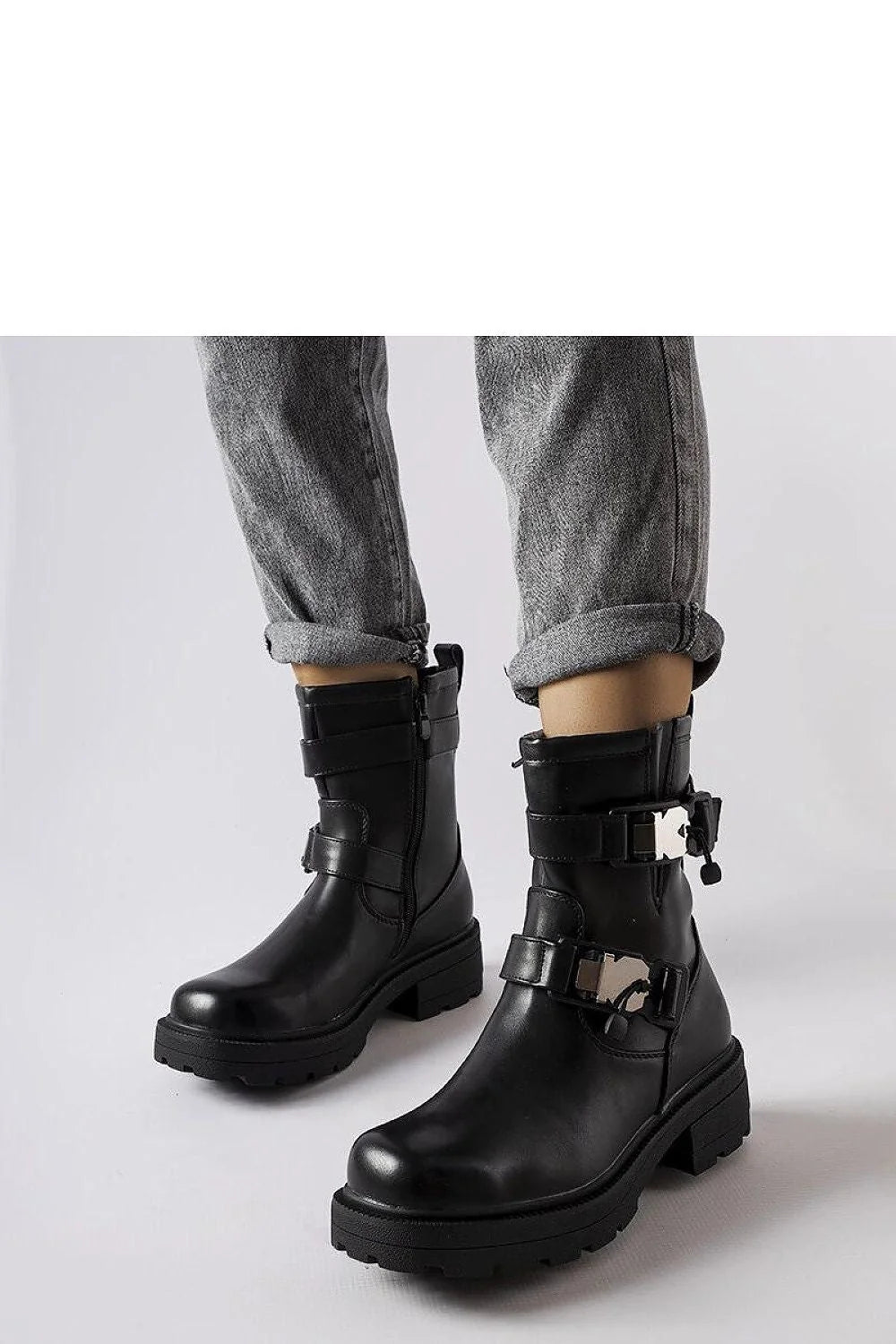 Bottes Solea pour femme, design motard, cuir noir, semelle épaisse, fermeture éclair, style urbain, confortable, hautes cheville