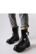 Bottes Solea pour femme, design motard, cuir noir, semelle épaisse, fermeture éclair, style urbain, confortable, hautes cheville