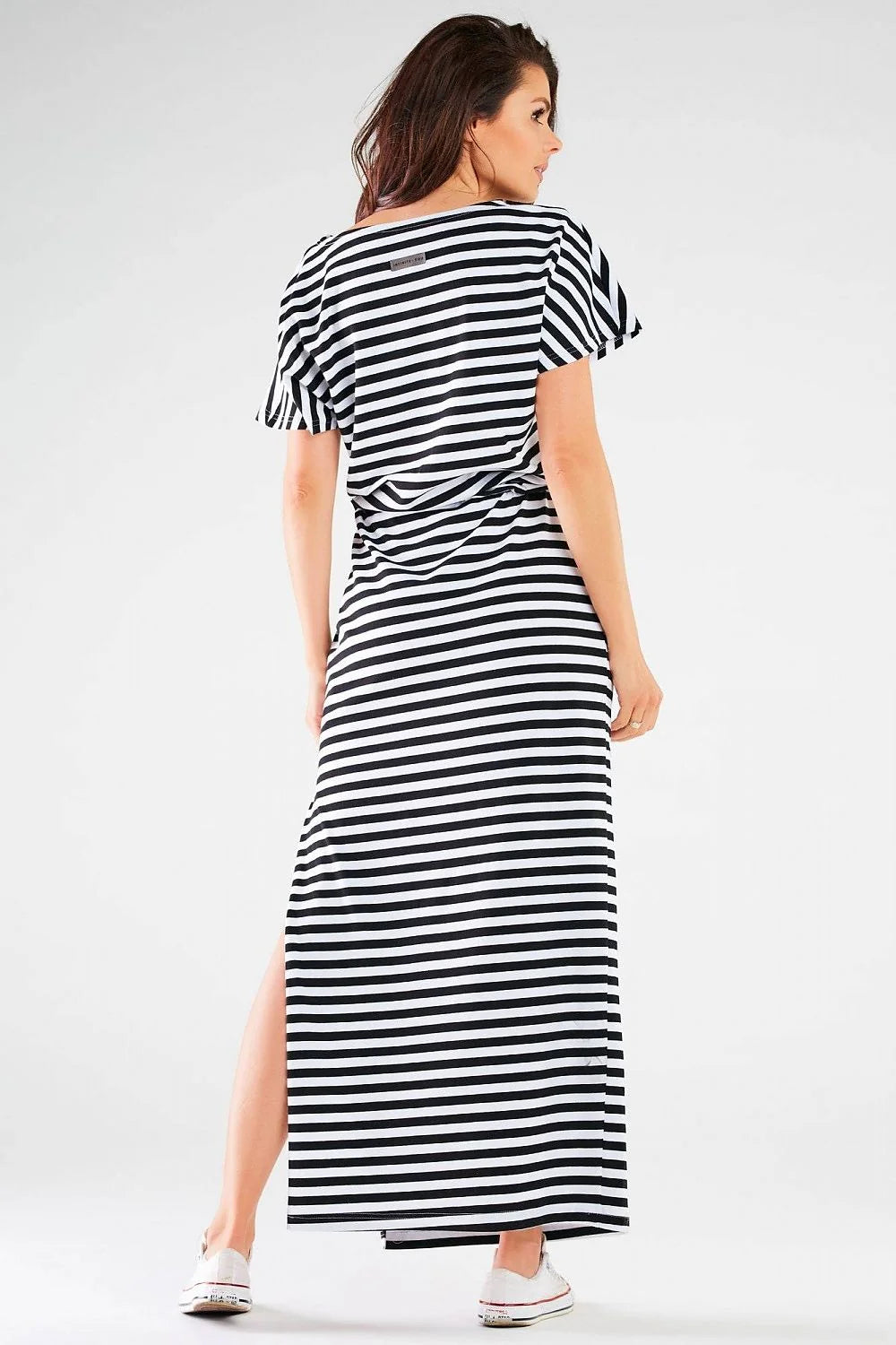 Robe de jour Infinite You longue manches courtes rayures noires et blanches coton lycra taille ajustable femmes été printemps
