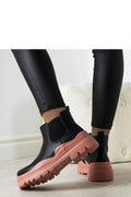bottines chelsea femme cuir vegan noir semelle rose épaisse crantée antidérapante confortable cheville élastiques latéraux tirette urbaine audacieuse