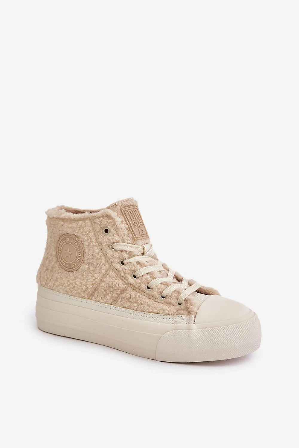 Baskets montantes femmes BIG STAR Step in style cuir sherpa beige isolée plateforme 4 cm confort automne hiver