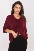 cardigan femme grosse maille pelucheuse bordeaux oversize cropped manches troisquarts encolure ronde fermeture liens noués apparents cosy décontracté superposable taillehaute