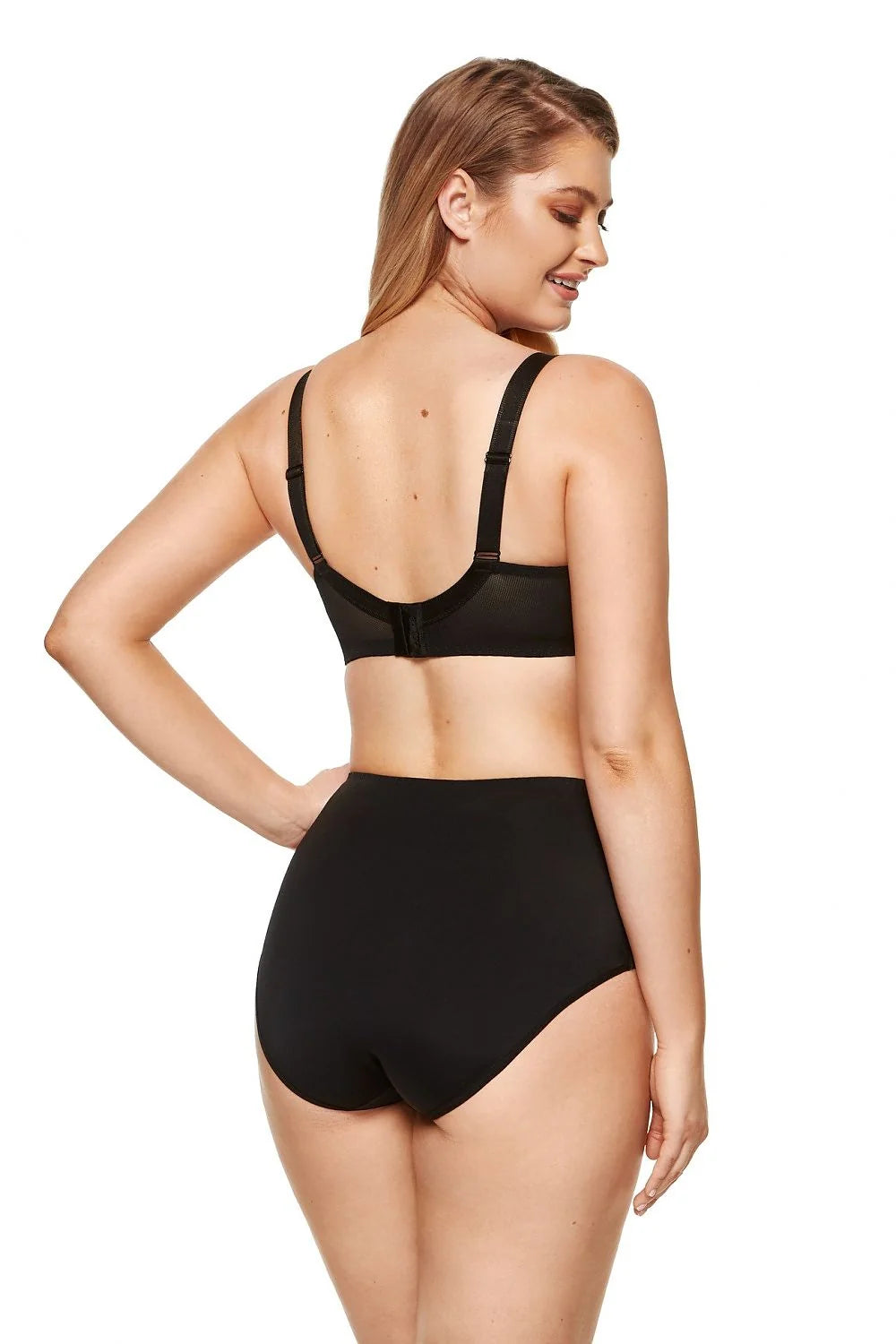 Ensemble lingerie noire minimaliste tissu mesh doux高 taille haute soutien-gorge V plongeant sans armatures femme