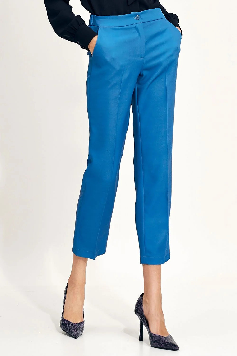 Pantalon femme Nife moderne chino直筒 taille haute élastique couleur bleu vibrant polyester élasthanne occasion décontractée bureau