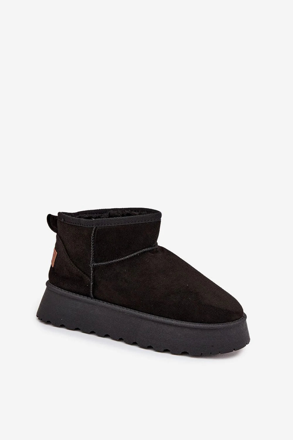 bottines femme suédine écologique noir bout rond minimaliste plateforme épaisse semelle crampons antidérapante doublure fourrure douce tige10cm