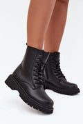 bottines femme style combat cuir synthétique noir doublées fourrure chaudes confortables lacées fermeture éclair semelle crantée plateforme antidérapante