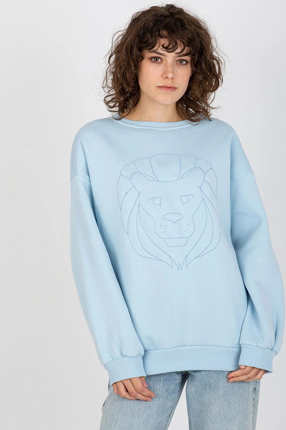 Sweatshirt pour femme moderne couleur orange vif coupe ample manches longues broderie lion coton polyester 70/30