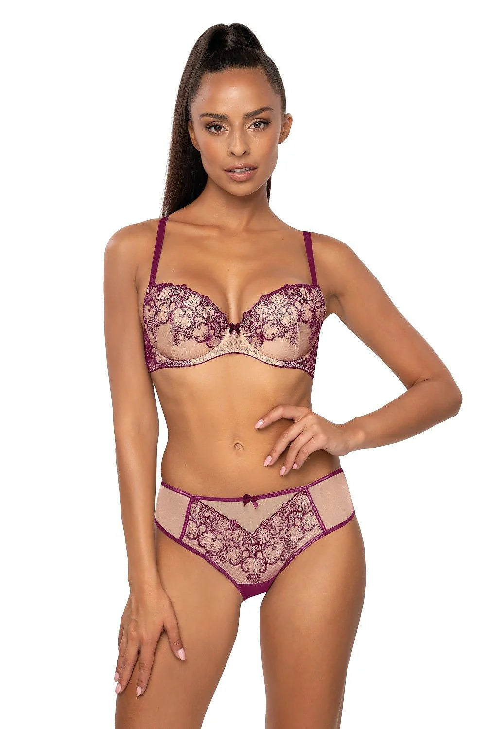 Culotte féminine élégante en tulle dentelle romaine couleur bordeaux taille basse ajustable culotte lingerie confortable femme