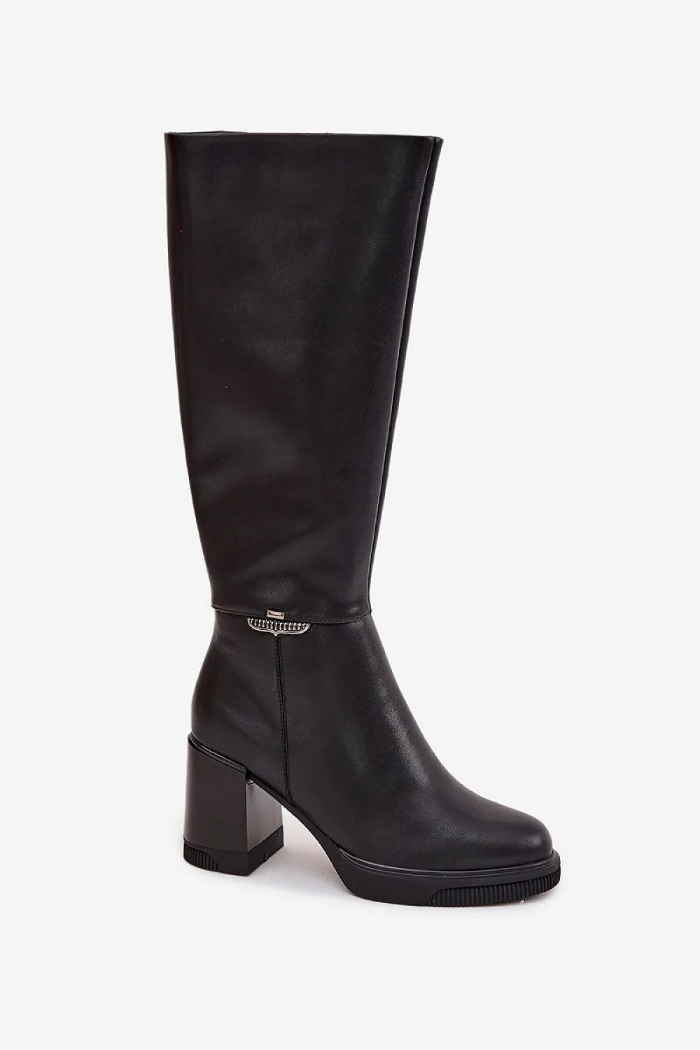 bottes hautes femme cuir naturel noir tige genou bout arrondi fermeture éclair latérale talon colonne semelle crantée doublure chaude élégante