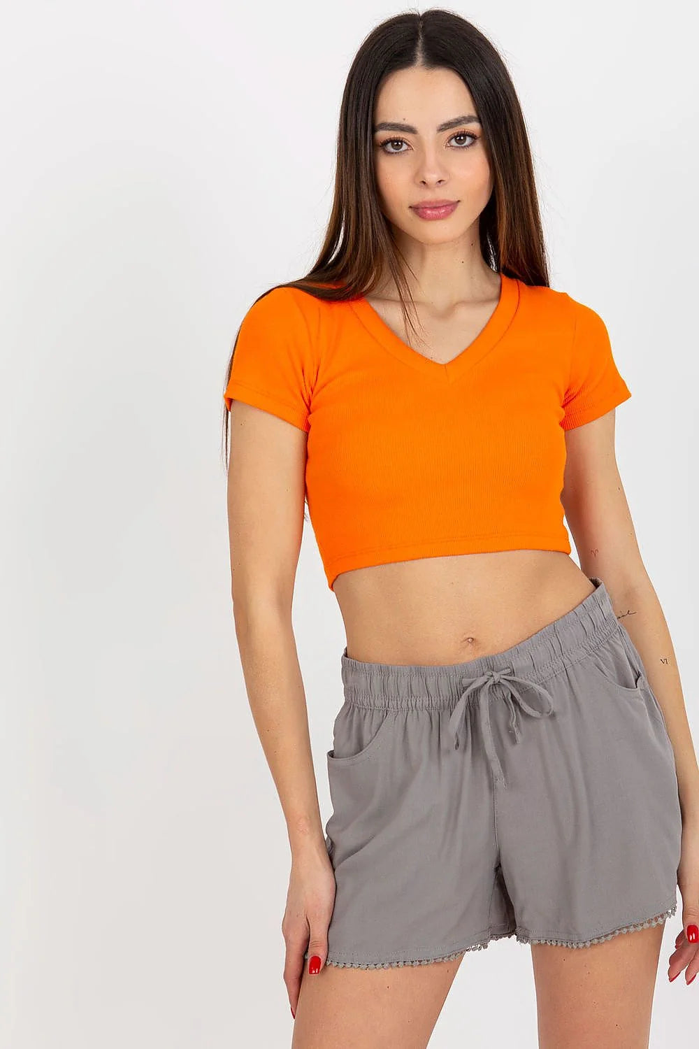 Ensemble femme short crop top coton côtelé confort style été 2023 mode