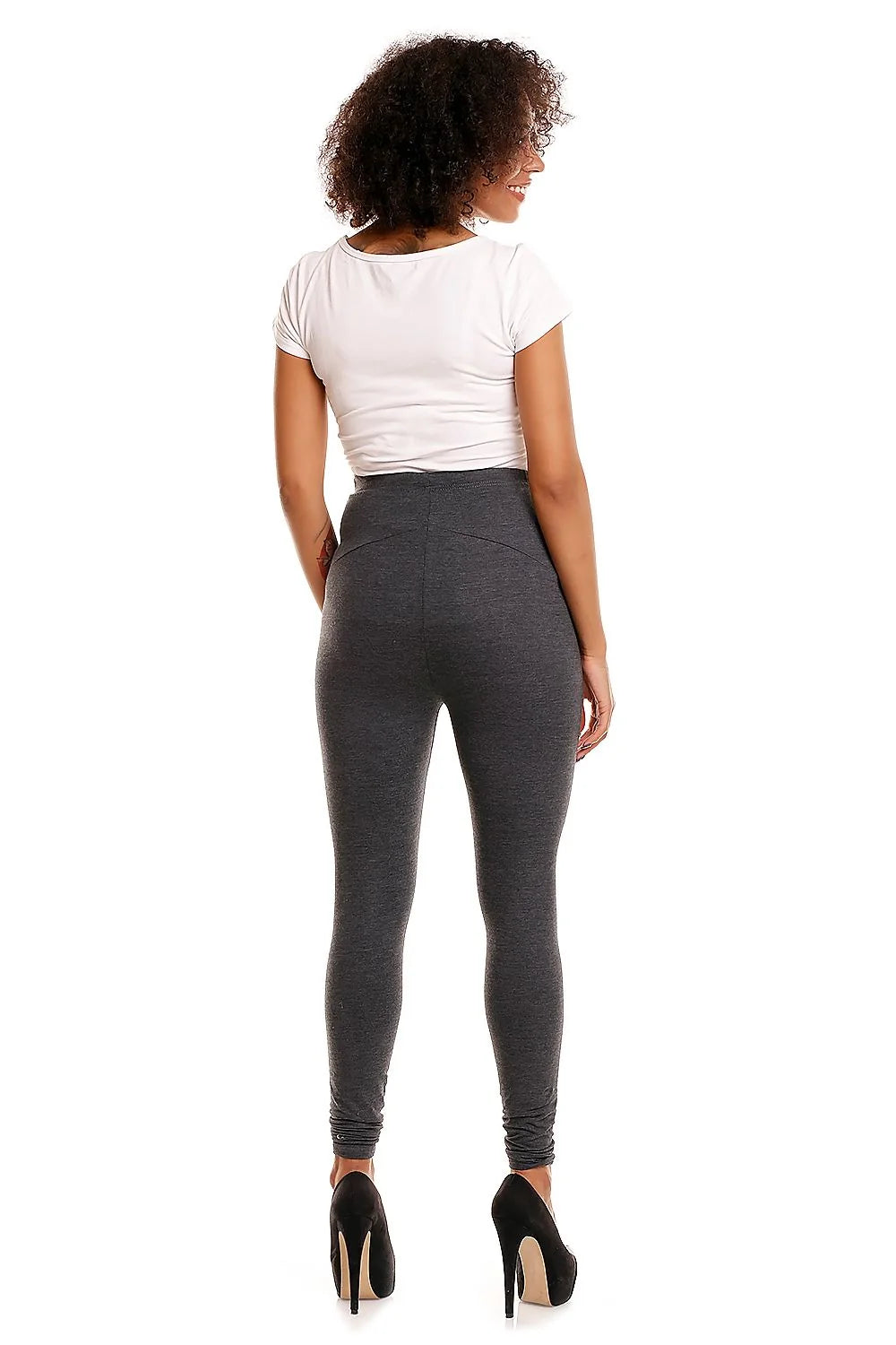 legging maternité grossesse slim ajusté taille haute large panneau ventre extensible jersey stretch doux maintien confort gris chiné