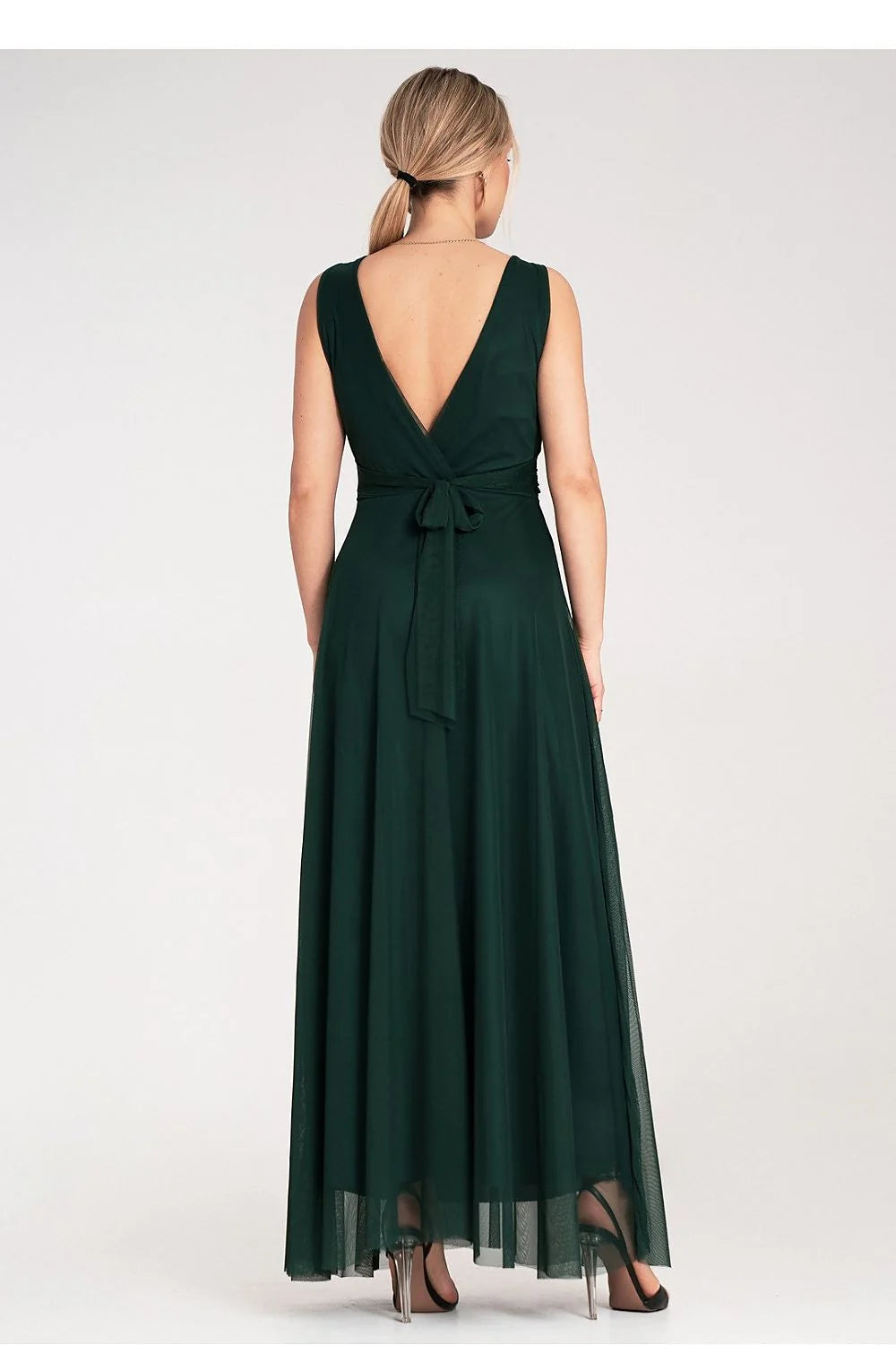 Robe de soirée élégante sans manches vert foncé dos nu empire taille haute femme