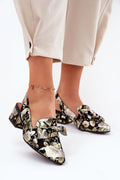 escarpins slingbacks femme talons bas carrés brocart jacquard noir floral crème doré satiné velouté bout pointu bride ouverte nœud décoratif