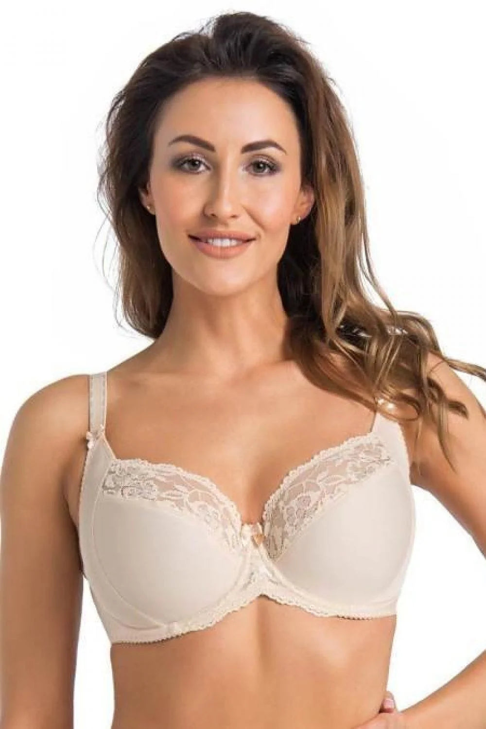 Soutien-gorge féminin élégant dentelle motif rose beige confort support femme