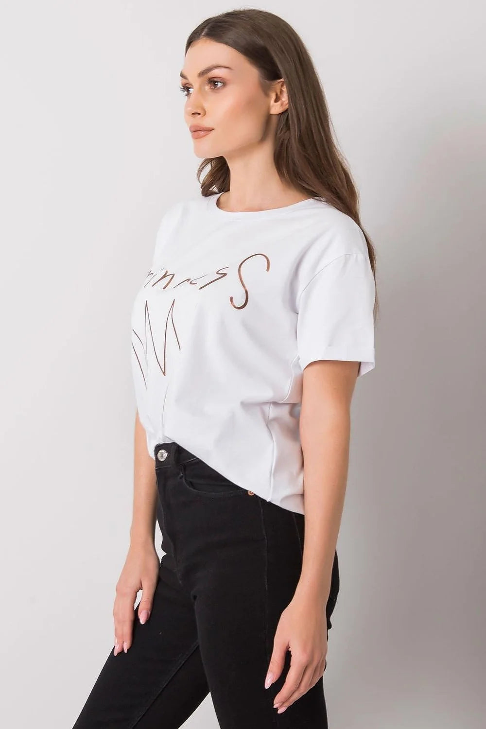 T-shirt Fancy pour femme, style décontracté, coupe ample, manches courtes, encolure ronde, impression graphique Princess, coton 95% lycra 5%, bleu clair, finitions épurées, mode Casual