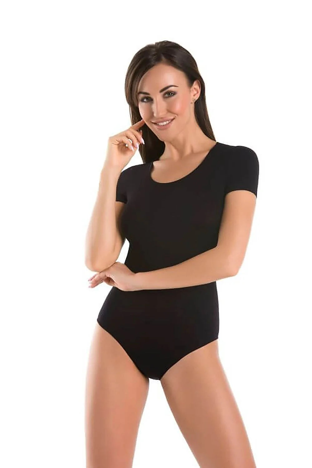 Body Teyli Femme Design Minimaliste Noir Coupe Ajustée Manches Courtes Encolure Ronde Fermeture Auto-Agrippante Matière Confortable Élastique Viscose Lycra