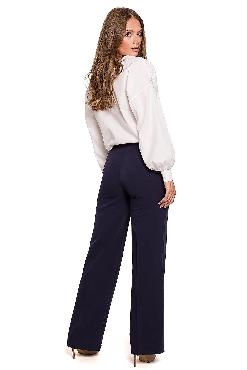Pantalon Makover long droit taille haute structuré stretch élasthanne polyester rayon confortable ajusté élégant professionnel intemporel boutons dorés ourlets