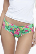 Culotte de bain Julimex Lotus Simple pour femme motif floral vibrant vert rose jaune taille ajustable matériau confortable