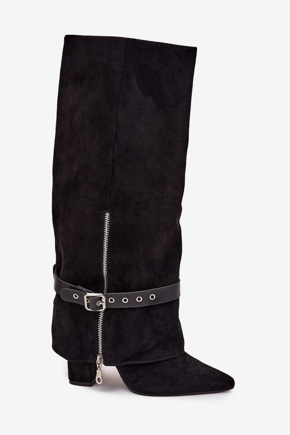 Bottes cuissardes suédine noire écologique moderne talon carré 10cm confort silhouette ajustée femme tendance