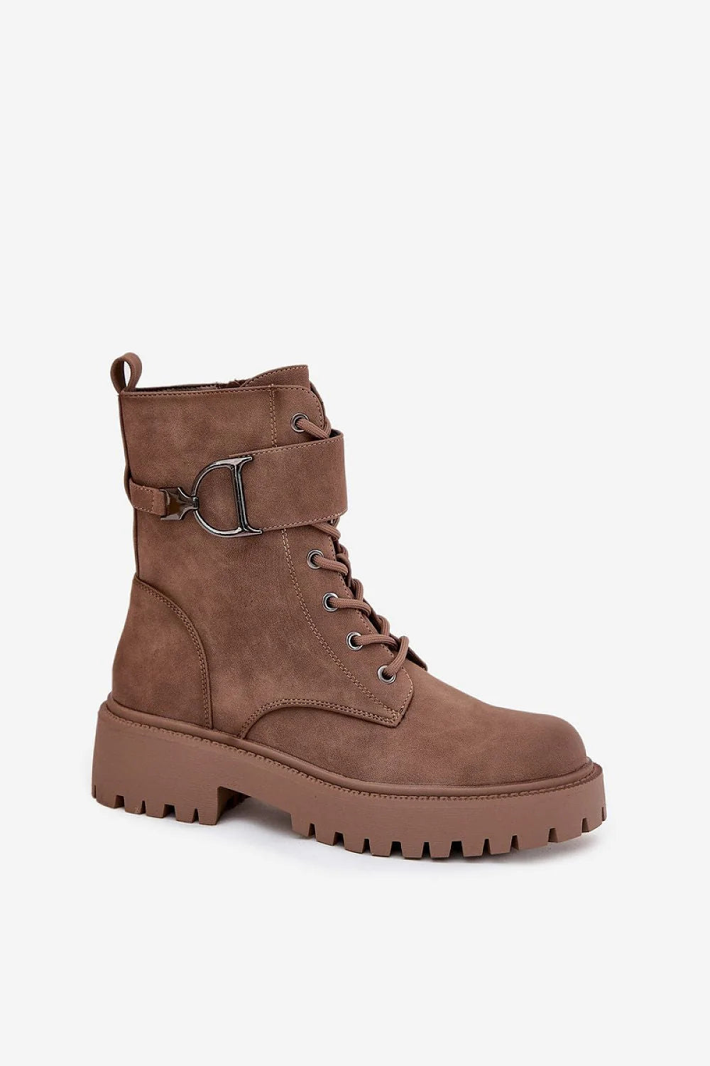 bottines montantes femme cuir écologique suédine marron doublure chaude tissu doux lacets bride boucle velcro plateforme crantée antidérapante