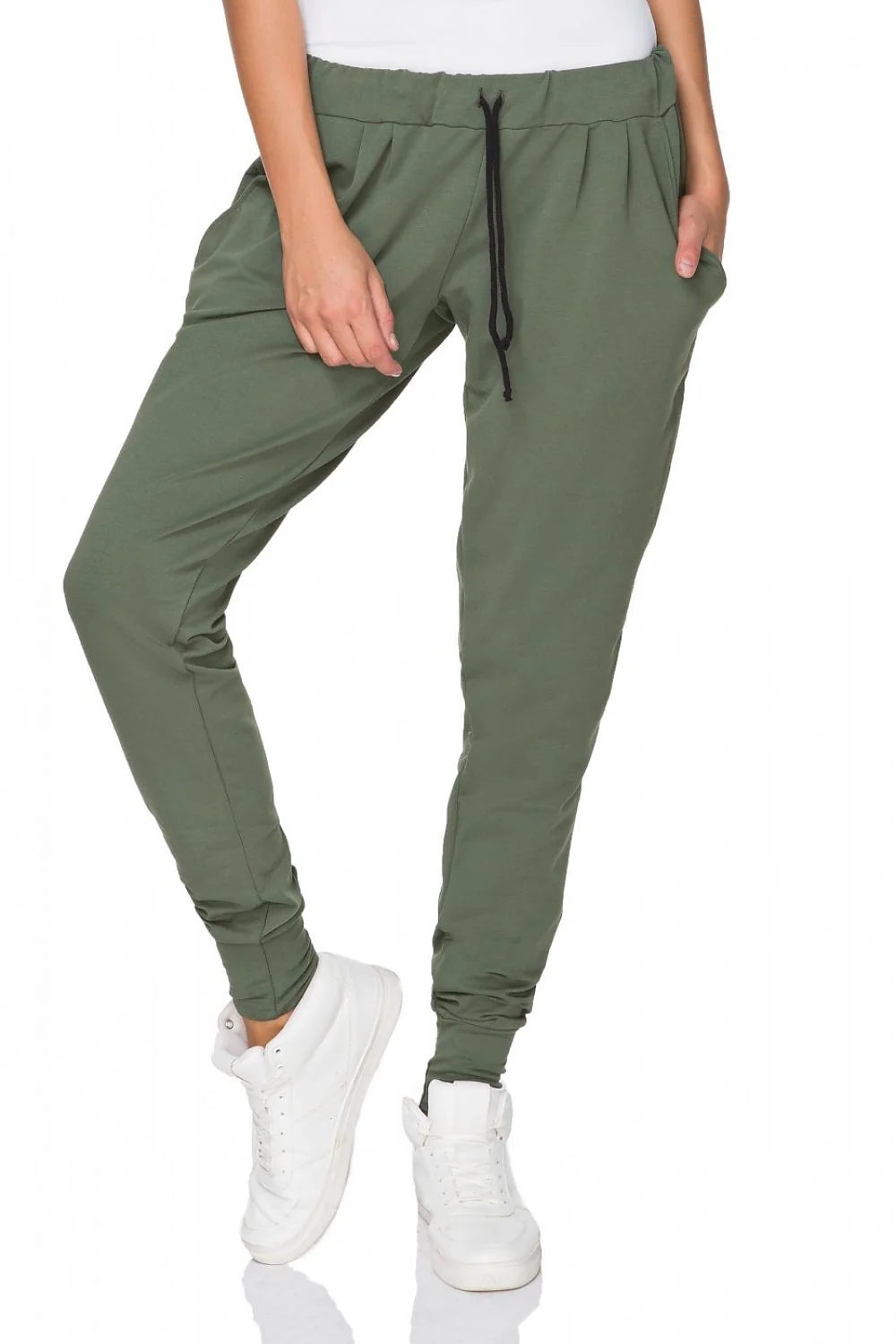 Pantalon de sport coton vert kaki confortable ajusté jogging femme style décontracté contemporain idéal détente