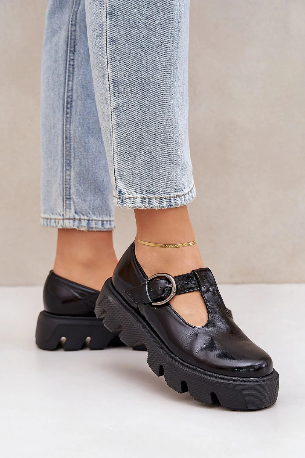 Chaussures plates Mary Jane basses femme style audacieux cuir verni noir semelle épaisse plateforme ajustement parfait
