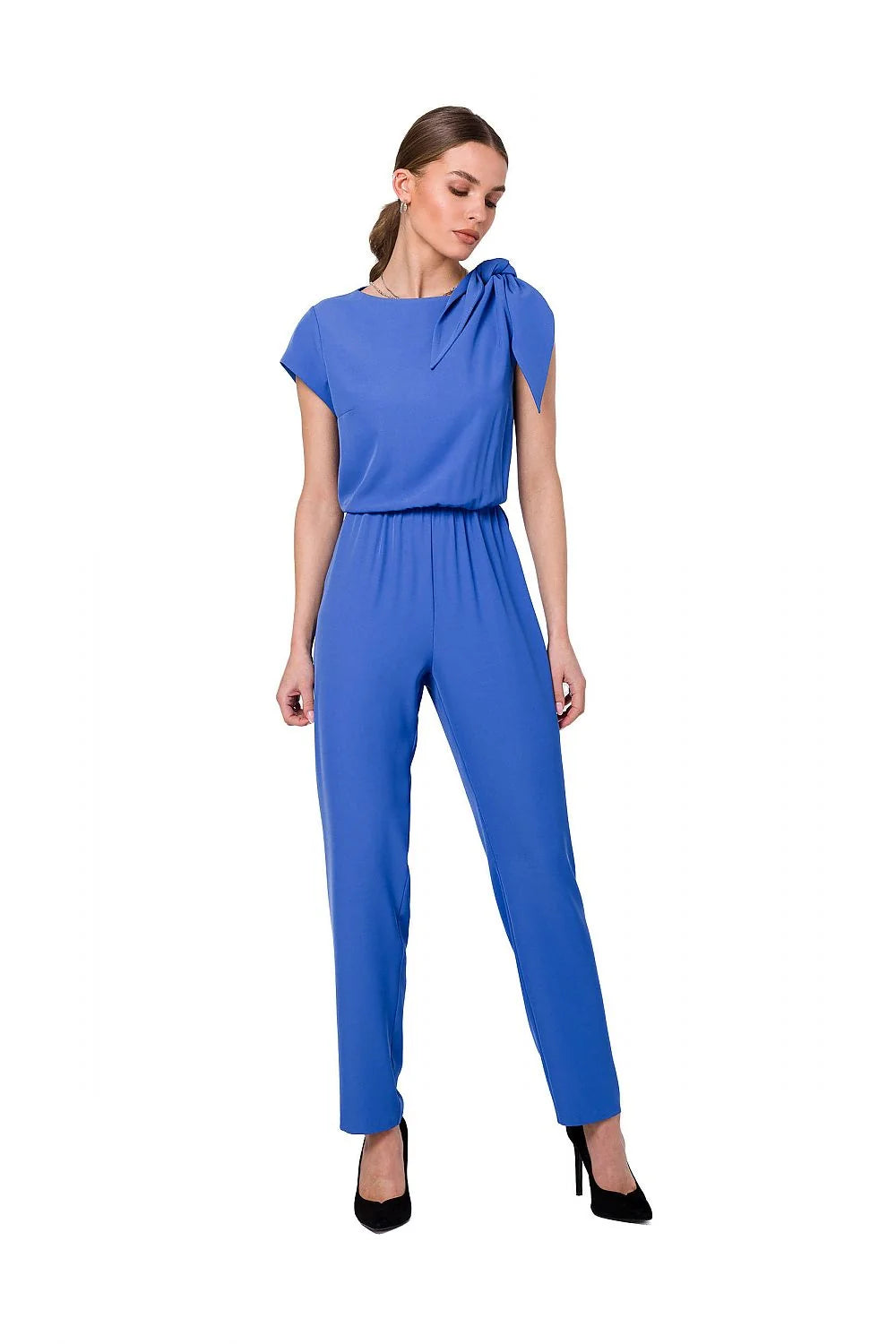 Combinaison Stylove moderne élégante pour femme coupe droite ample épaules larges élastique taille elasthane polyester couleur fuchsia
