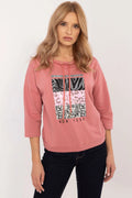 sweatshirt femme urban rose poudré molleton manches trois quarts col rond cordons dorés patchwork animalier logo New York ample élégant