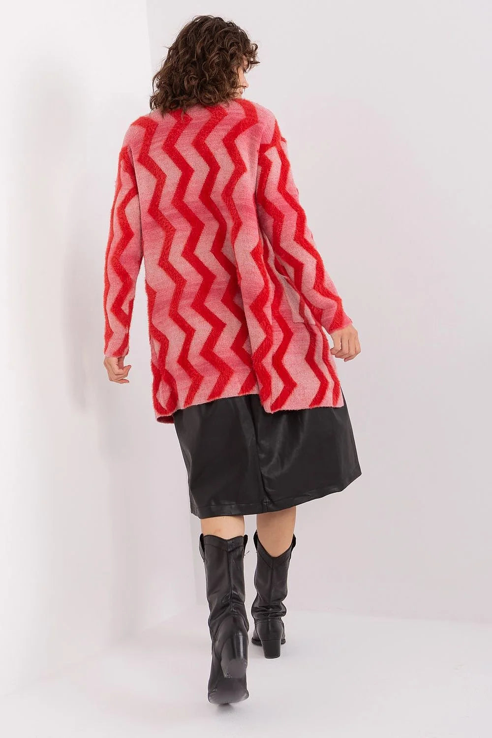 Cardigan femme style moderne motif zigzag couleurs vives manches longues coupe ample sans fermeture