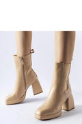 Bottines féminines modernes en cuir synthétique beige talon massif Adamo fermeture éclair bout carré hauteur cheville confortables femme
