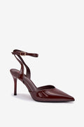 escarpin femme verni bordeaux bout pointu orsay slingback bride cheville réglable boucle dorée talon aiguille neuf centimètres finition brillante élégant