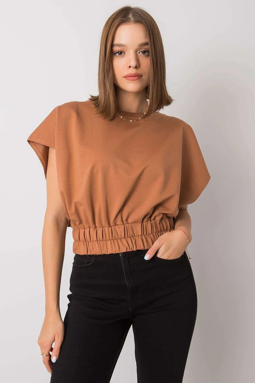 Haut pour femme sweatshirt Fancy coupe ample manches courtes bande élastique corail vif coton léger