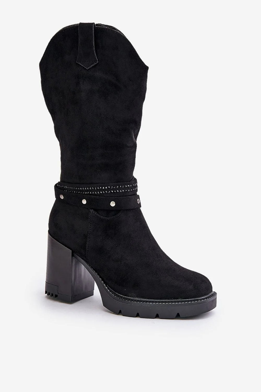 Bottes à talons mi-hautes élégantes en suède noir pour femme, confortable et moderne, talon aiguille 9 cm, fermure éclair